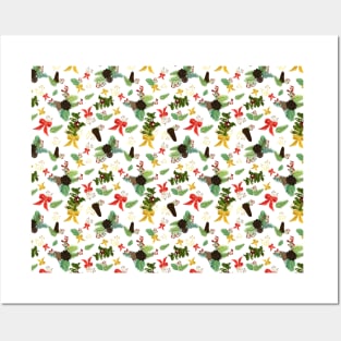 Berries and Bows on White Fabric Posters and Art